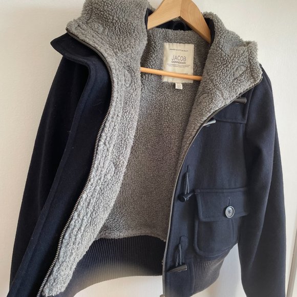 Jacob Connexion - Navy Blue Hooded Pea Coat - Picture 13 of 16